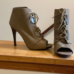 Elle Green Lace-Up Peep Toe Ankle Booties